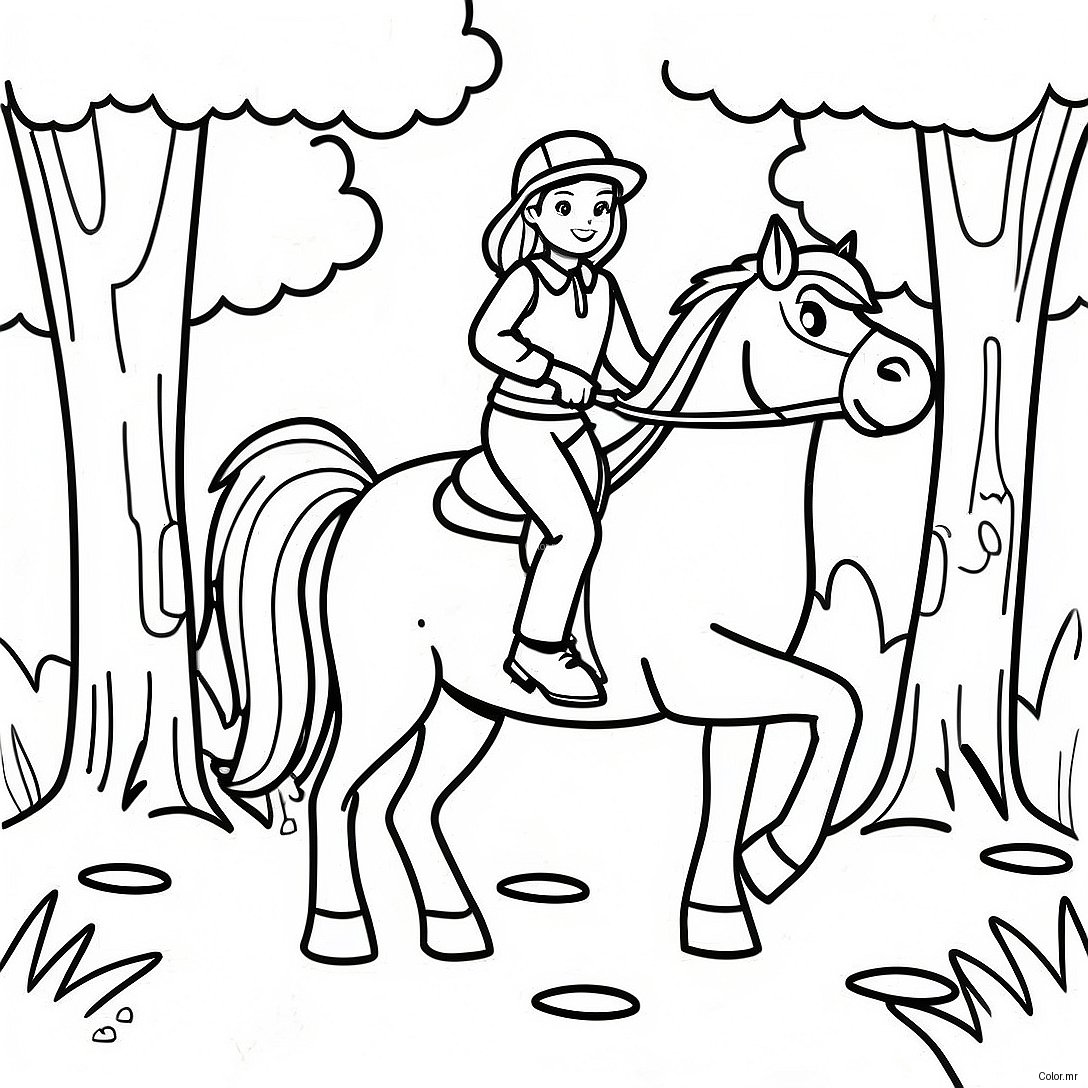 Adventurous Girl Riding A Horse Through The Forest Coloring Page 47374 39413