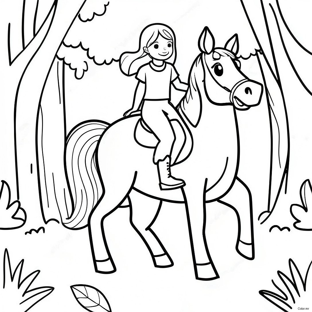 Adventurous Girl Riding A Horse Through The Forest Coloring Page 47374 39416