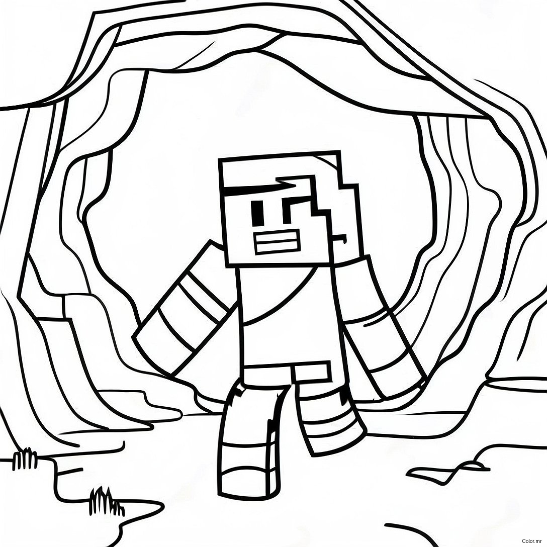 Adventurous Minecraft Alex Exploring A Cave Coloring Page 32120 16593