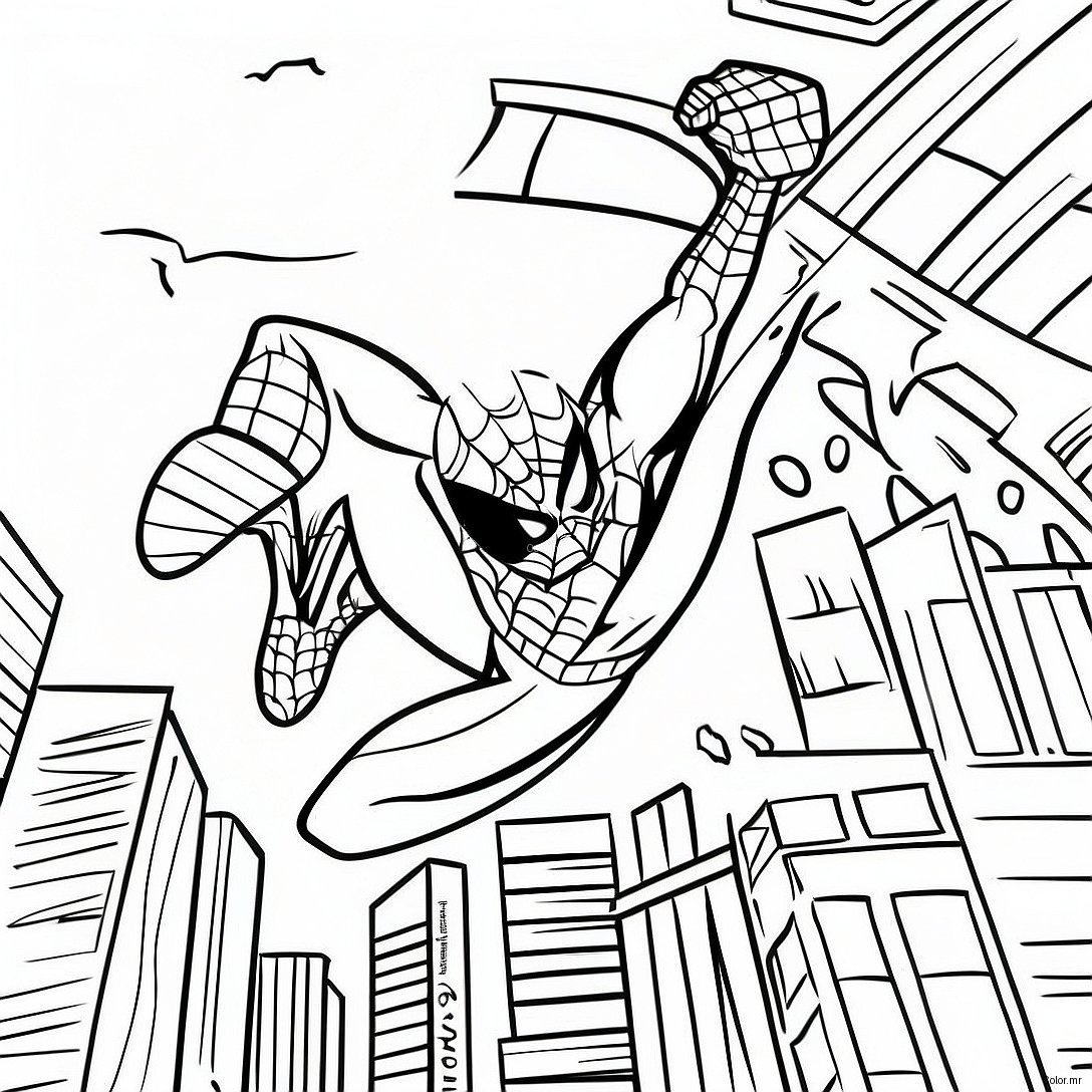 Black Suit Spider Man Swinging Through City Coloring Page 29598 26687