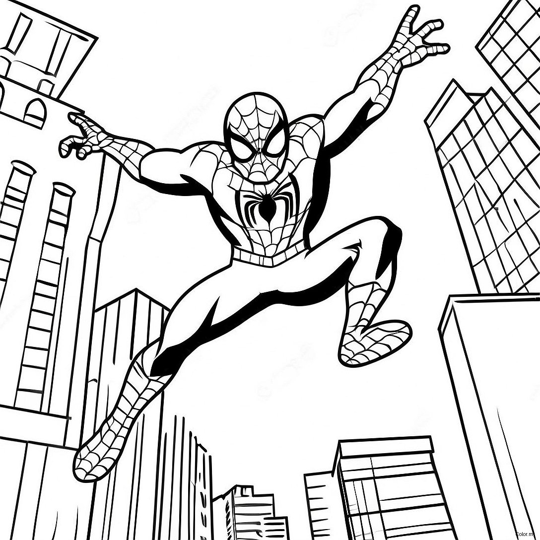 Black Suit Spider Man Swinging Through City Coloring Page 29598 26688