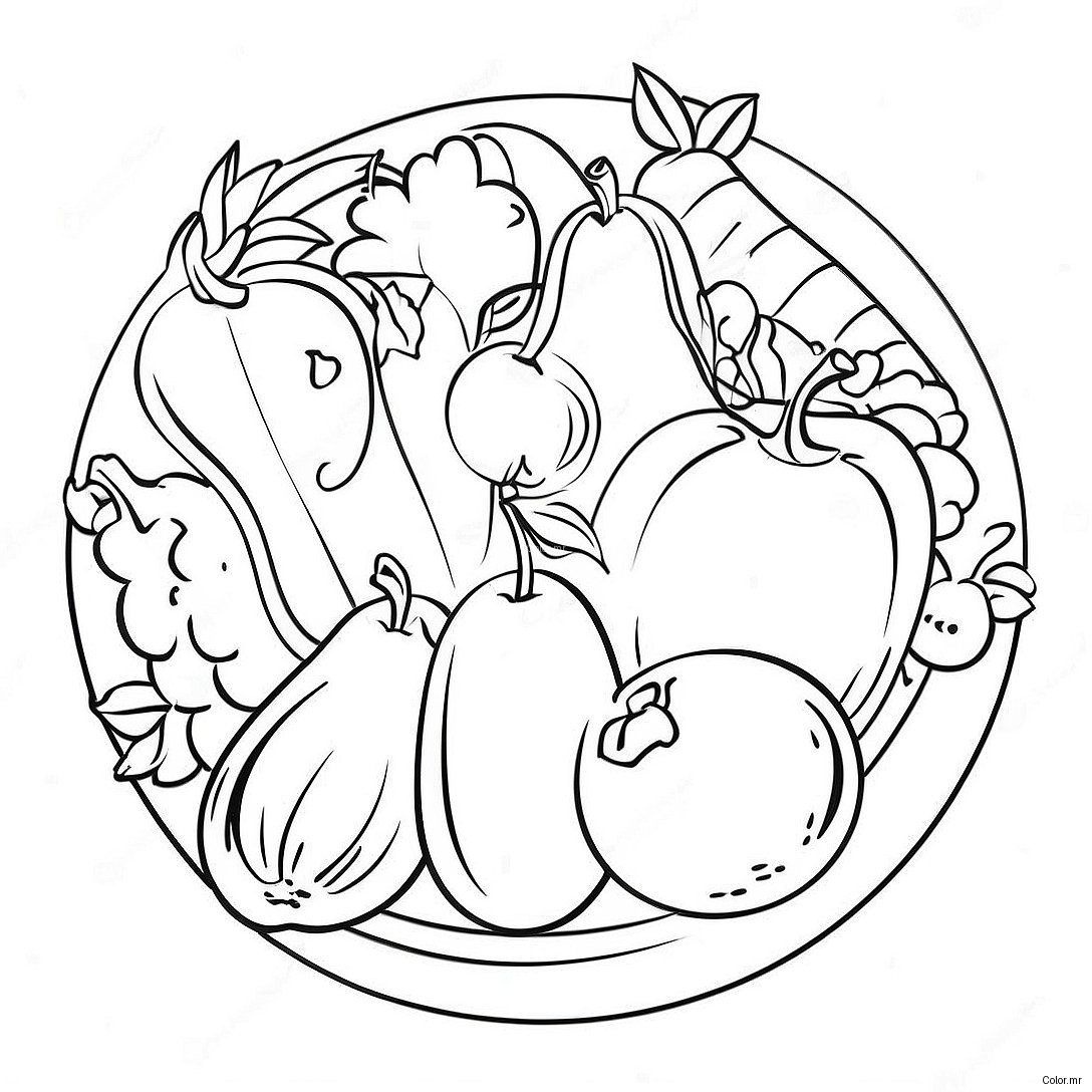Colorful Fruits And Vegetables On A Plate Coloring Page 54962 45733
