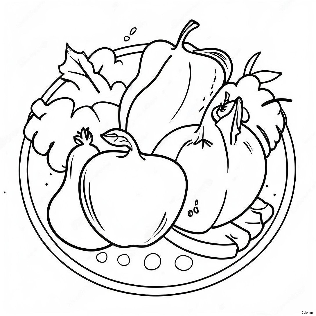 Colorful Fruits And Vegetables On A Plate Coloring Page 54962 45735
