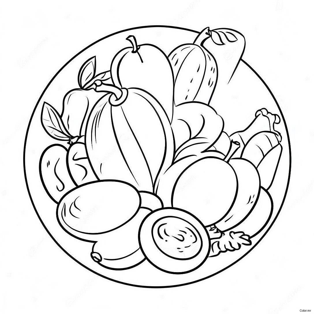 Colorful Fruits And Vegetables On A Plate Coloring Page 54962 45736