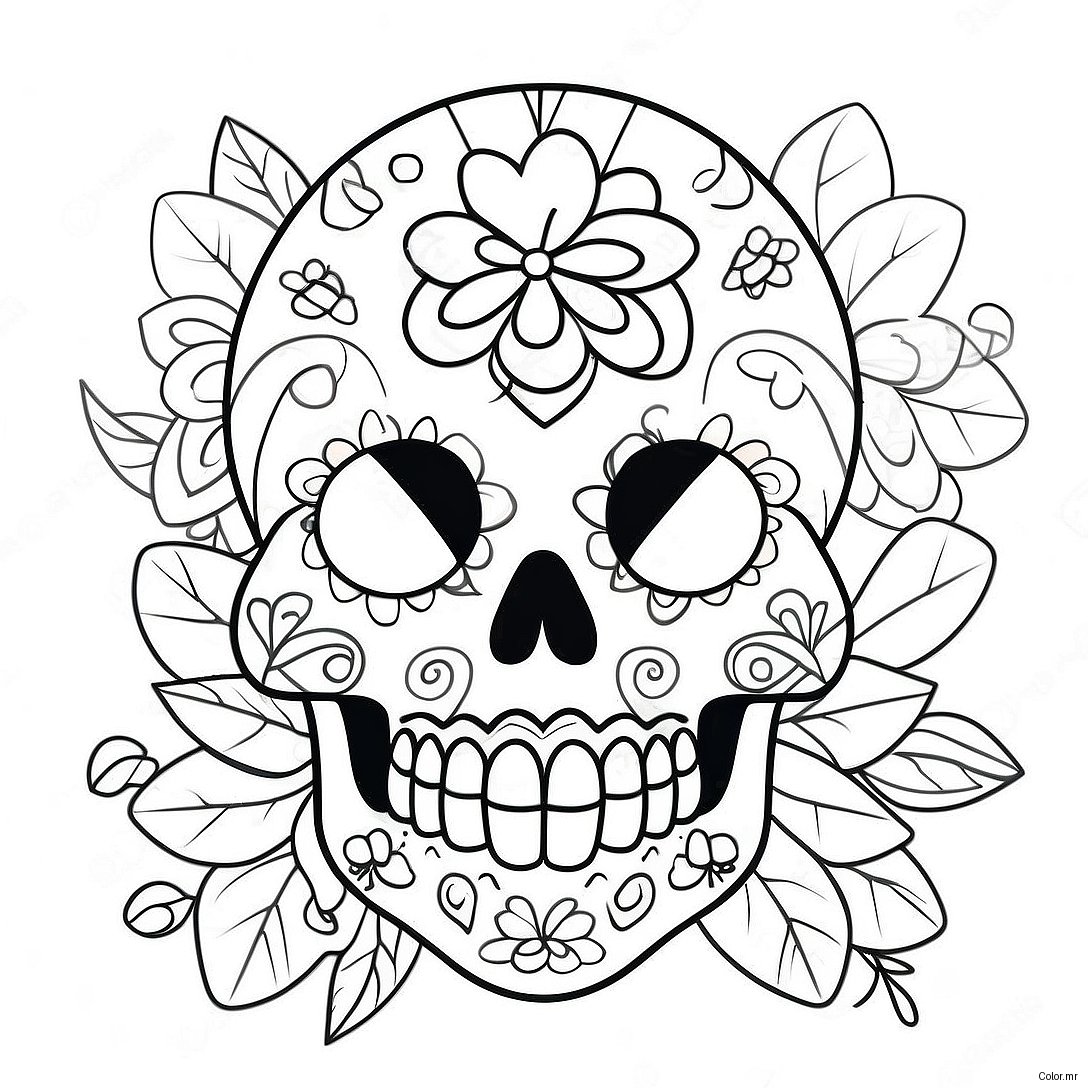 Colorful Girly Sugar Skull With Flowers Coloring Page 51825 43157