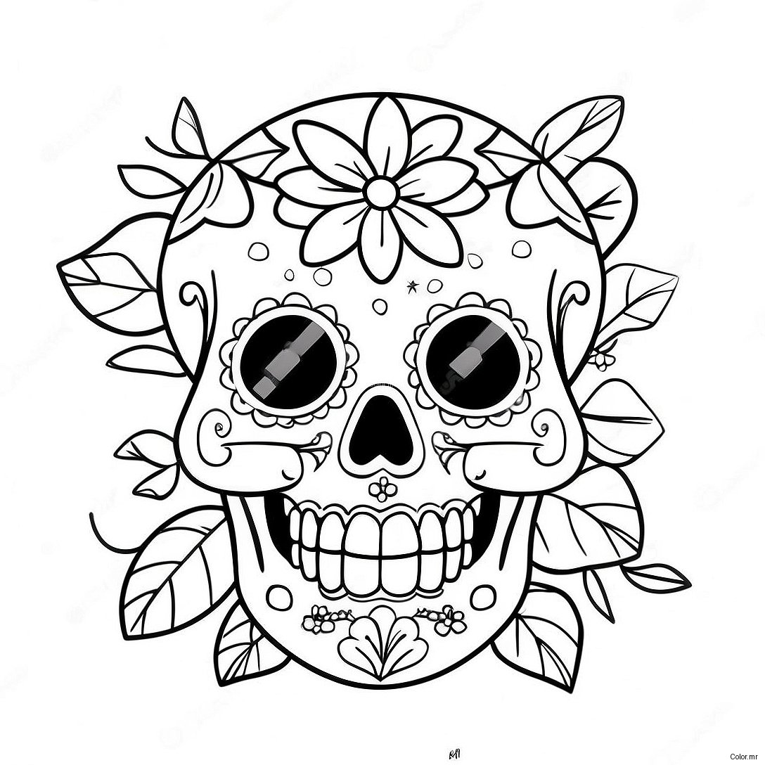 Colorful Girly Sugar Skull With Flowers Coloring Page 51825 43158