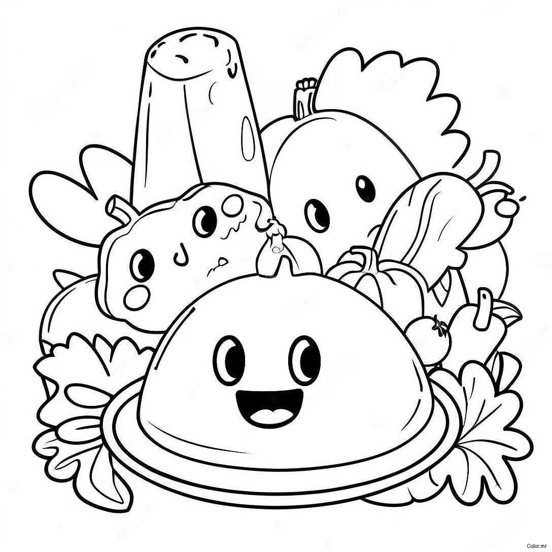 Cute Among Us Characters With Thanksgiving Feast Coloring Page 66751 55110