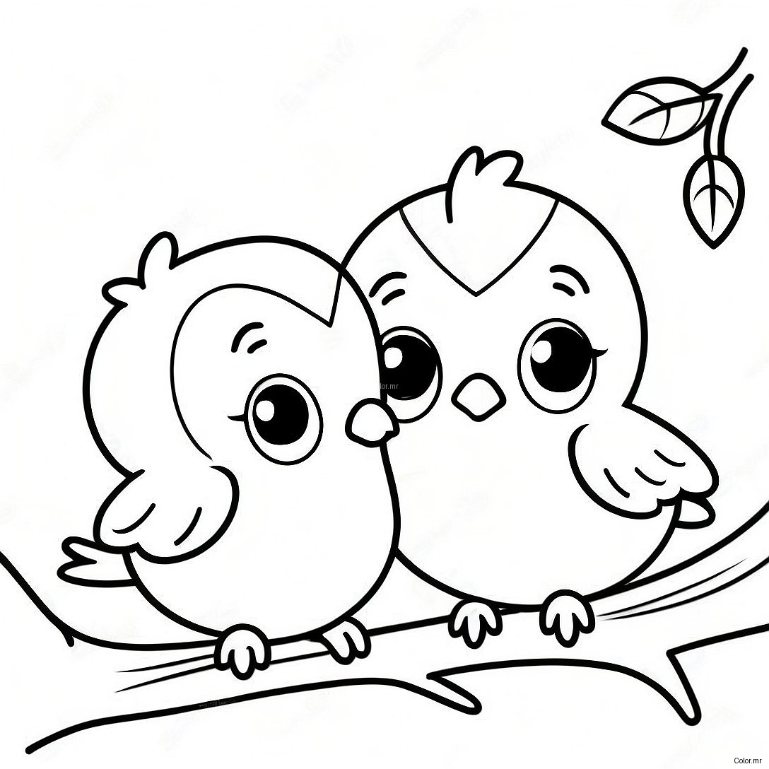 Cute Love Birds Sitting On A Branch Coloring Page 32832 17145
