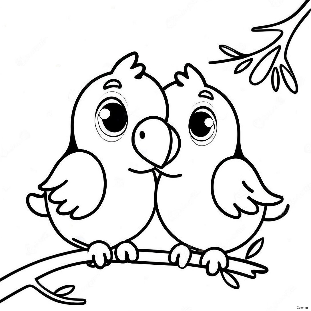 Cute Love Birds Sitting On A Branch Coloring Page 32832 17146