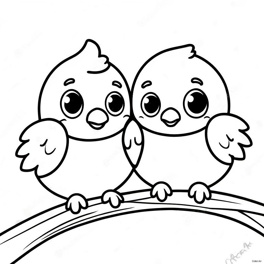 Cute Love Birds Sitting On A Branch Coloring Page 32832 17147