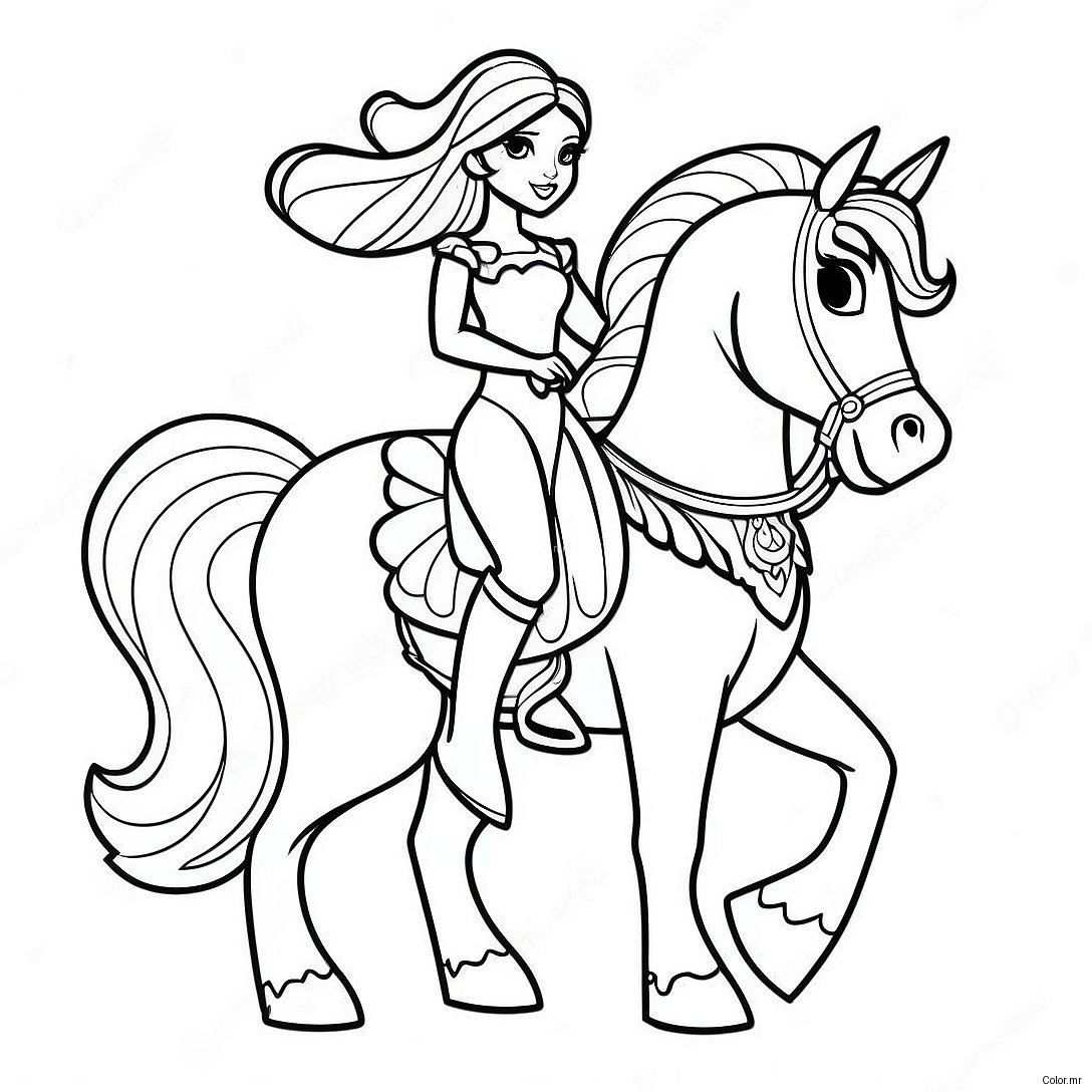 Elegant Princess Riding A Majestic Horse Coloring Page 51295 42719