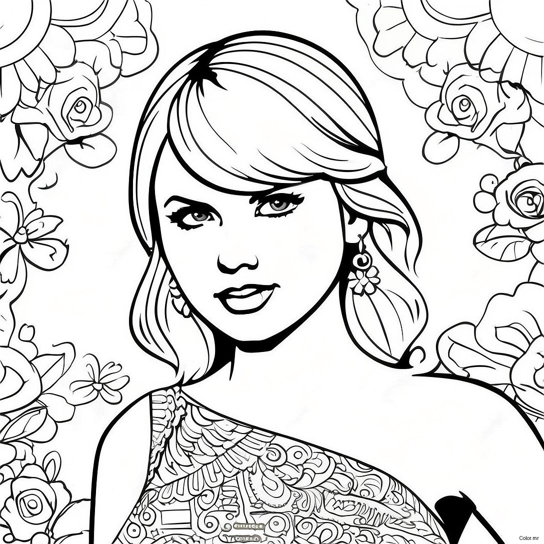 Enchanting Taylor Swift In A Sparkling Dress Coloring Page 13398 11121