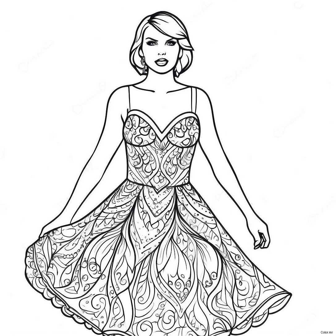 Enchanting Taylor Swift In A Sparkling Dress Coloring Page 13398 11124