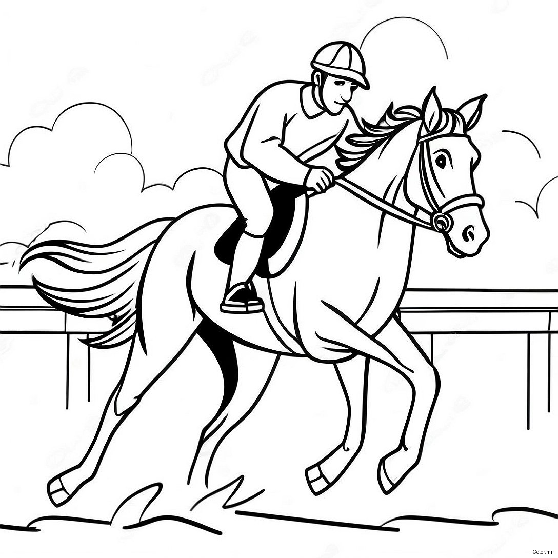 Exciting Jockey Riding A Galloping Horse Coloring Page 57755 48017