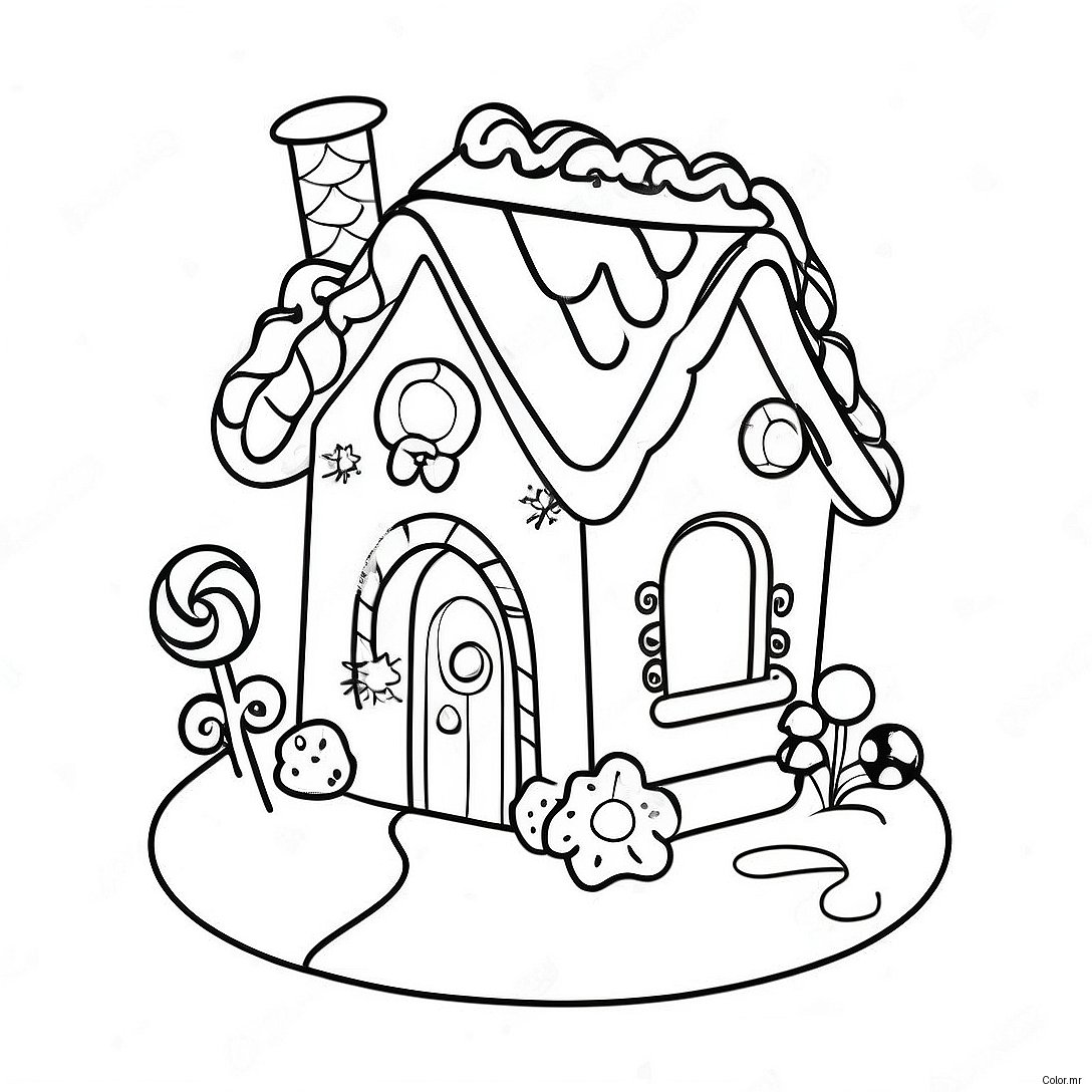 Gingerbread House With Colorful Candy Decorations Coloring Page 54871 45662