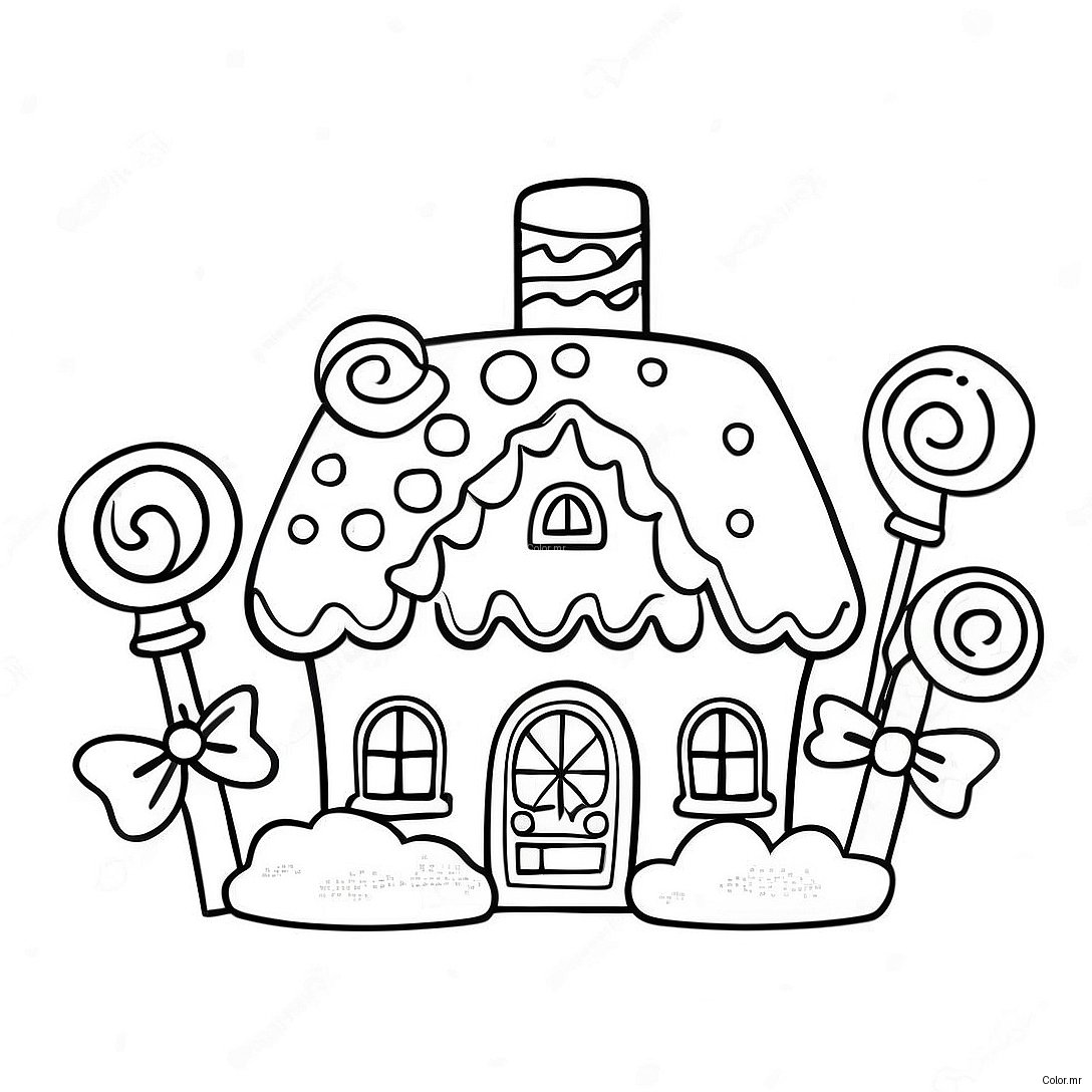 Gingerbread House With Colorful Candy Decorations Coloring Page 54871 45663