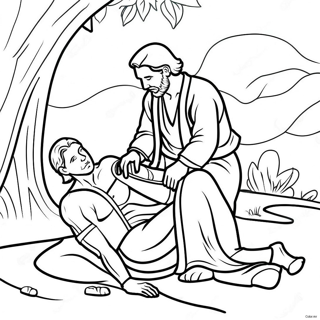 Good Samaritan Helping The Injured Man Coloring Page 64030 52958