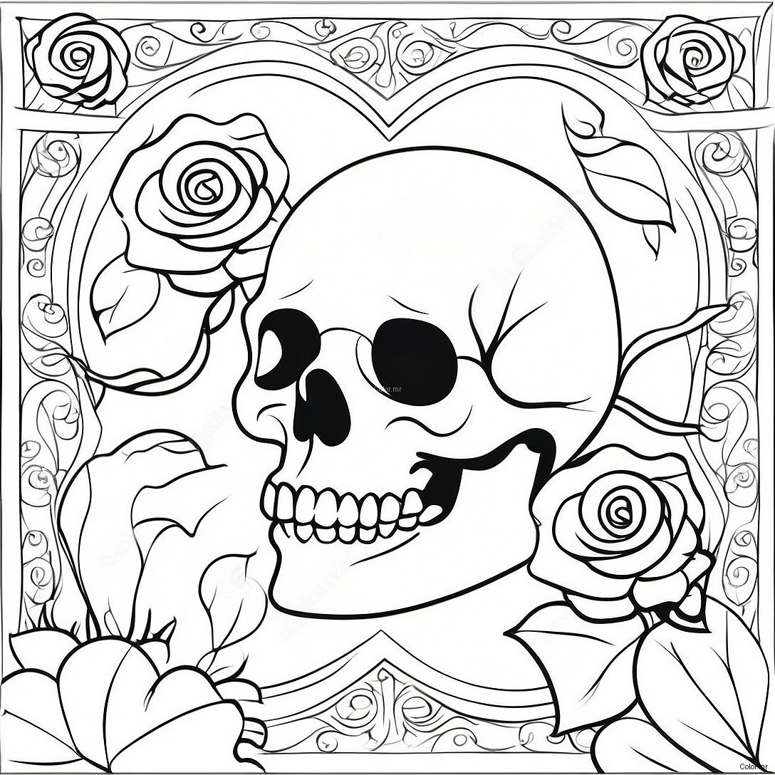 Gothic Love Skulls With Roses Coloring Page 16082 13577