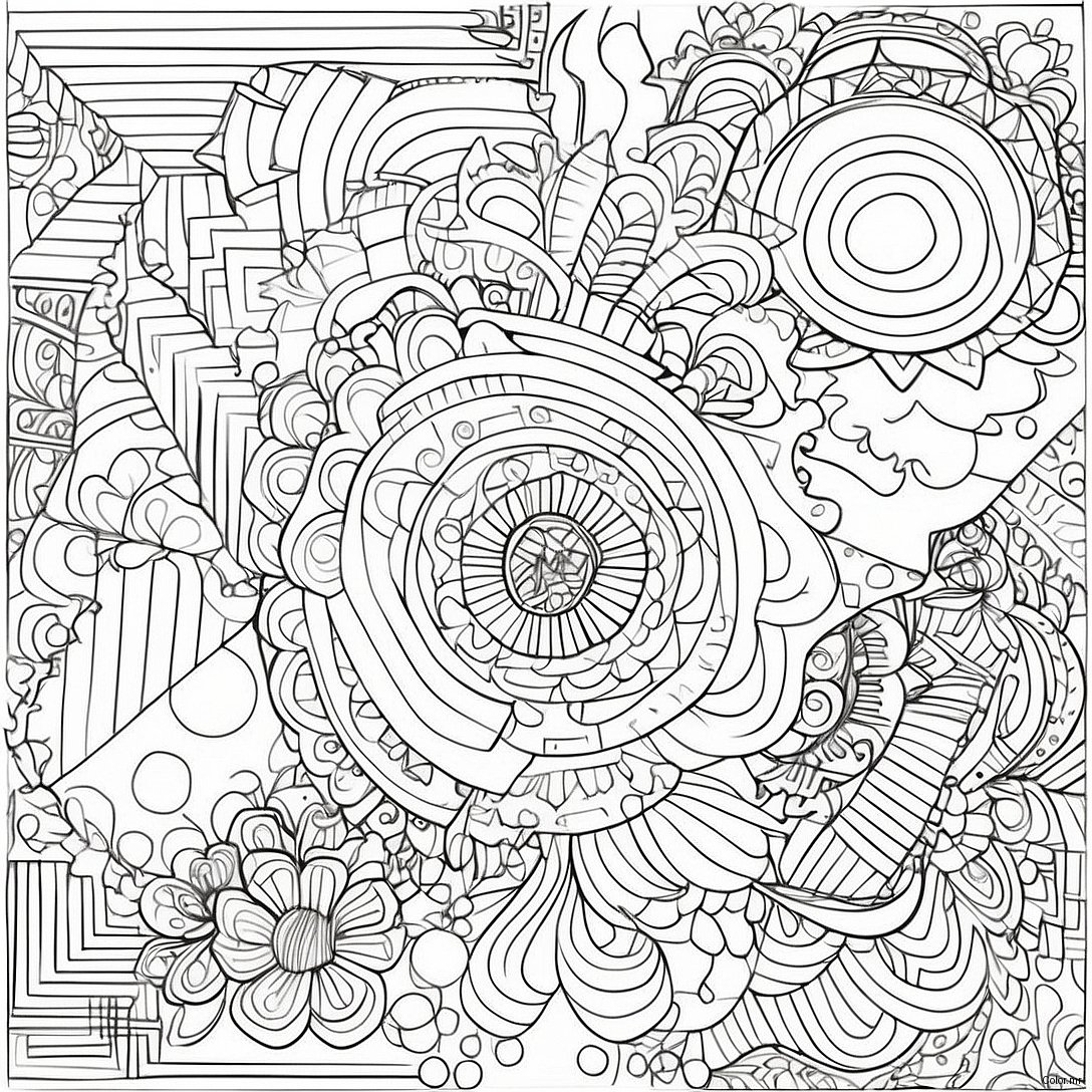 Intricate Geometric Shapes Optical Illusion Coloring Page 12458 10365