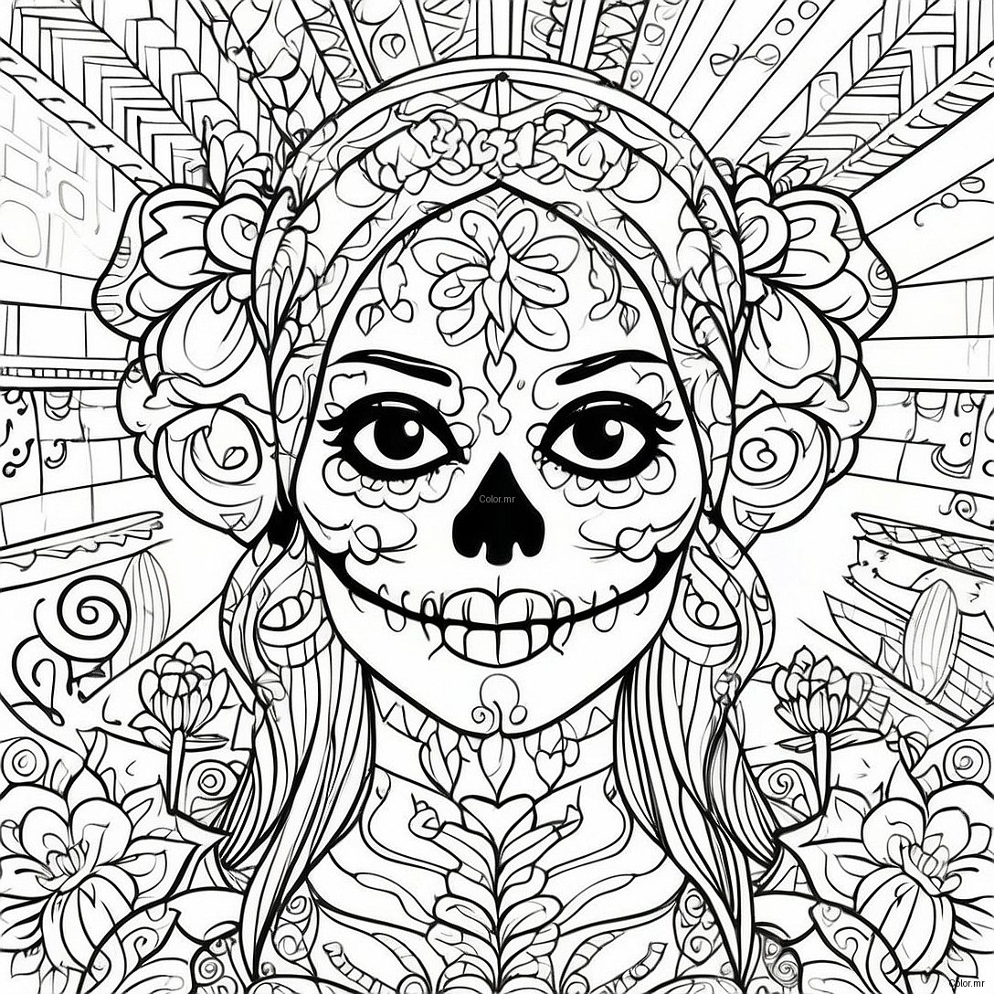 Intricate Gothic Female Sugar Skull Coloring Page 63980 52918