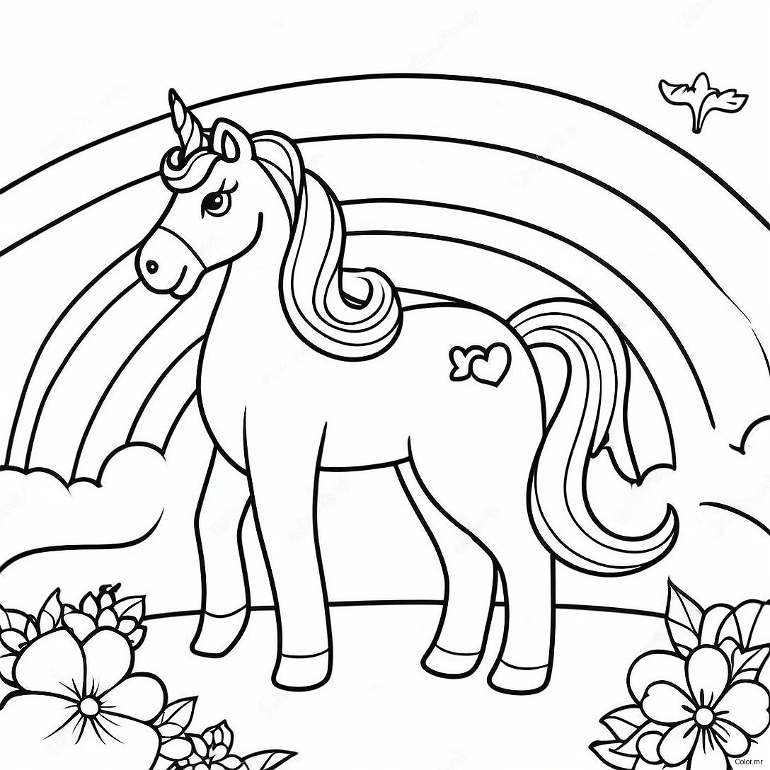 Magical Barbie Unicorn In A Rainbow Landscape Coloring Page 16453 13865