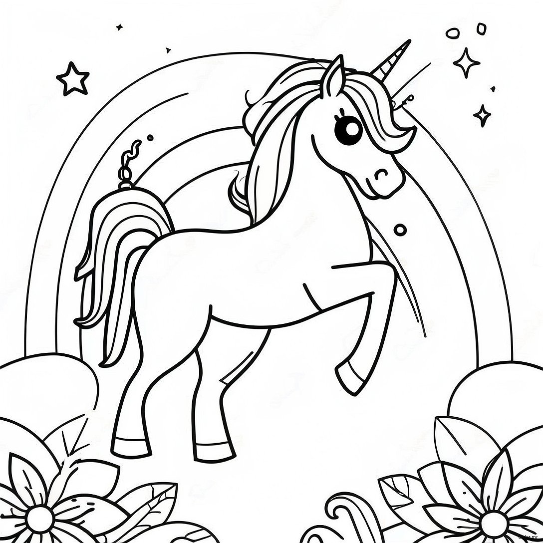 Magical Unicorn Horse In A Rainbow Landscape Coloring Page 71864 59381