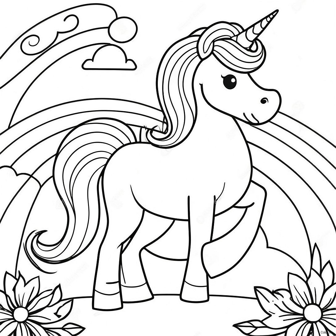 Magical Unicorn Horse In A Rainbow Landscape Coloring Page 71864 59382