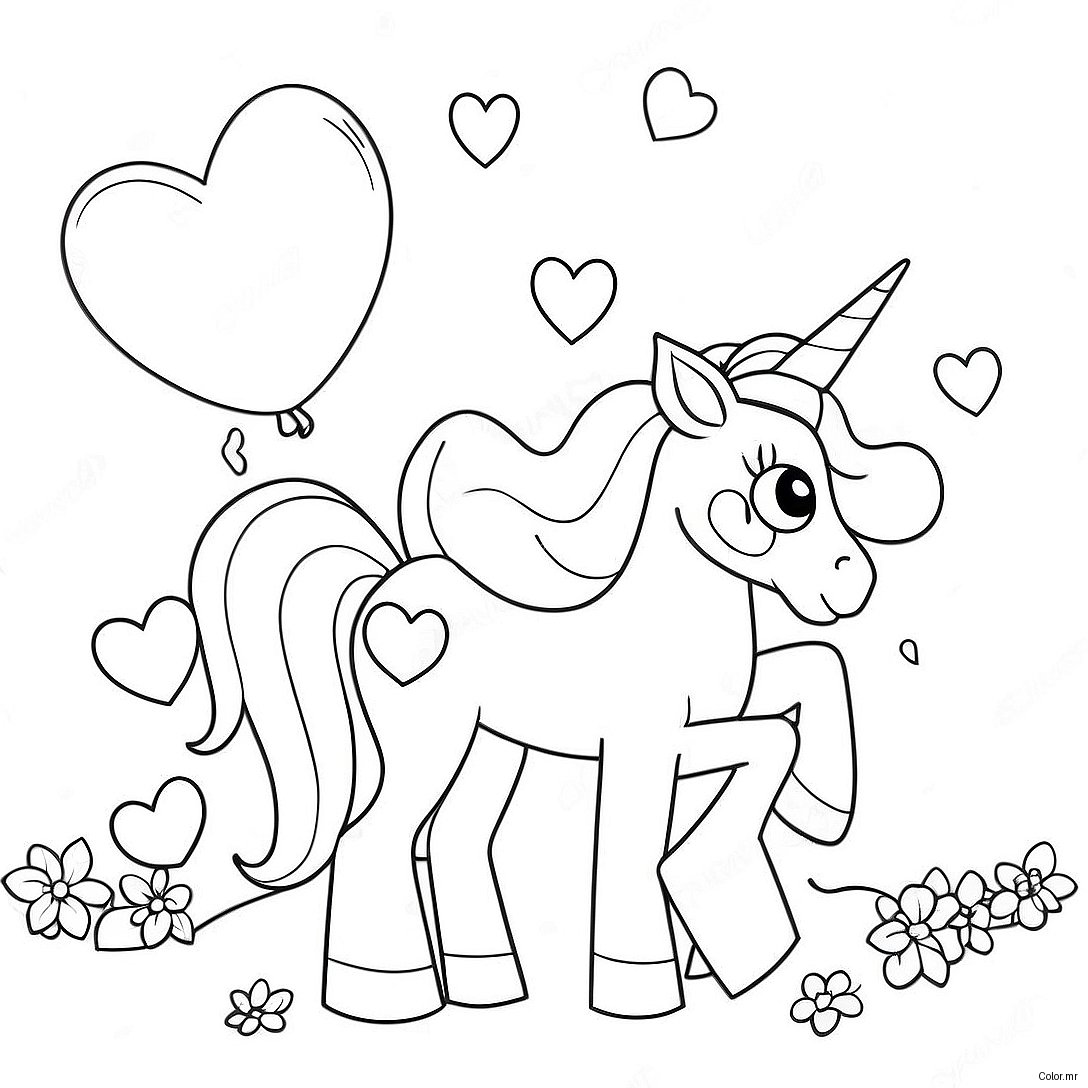 Magical Valentines Unicorn With Heart Balloons Coloring Page 44443 36964