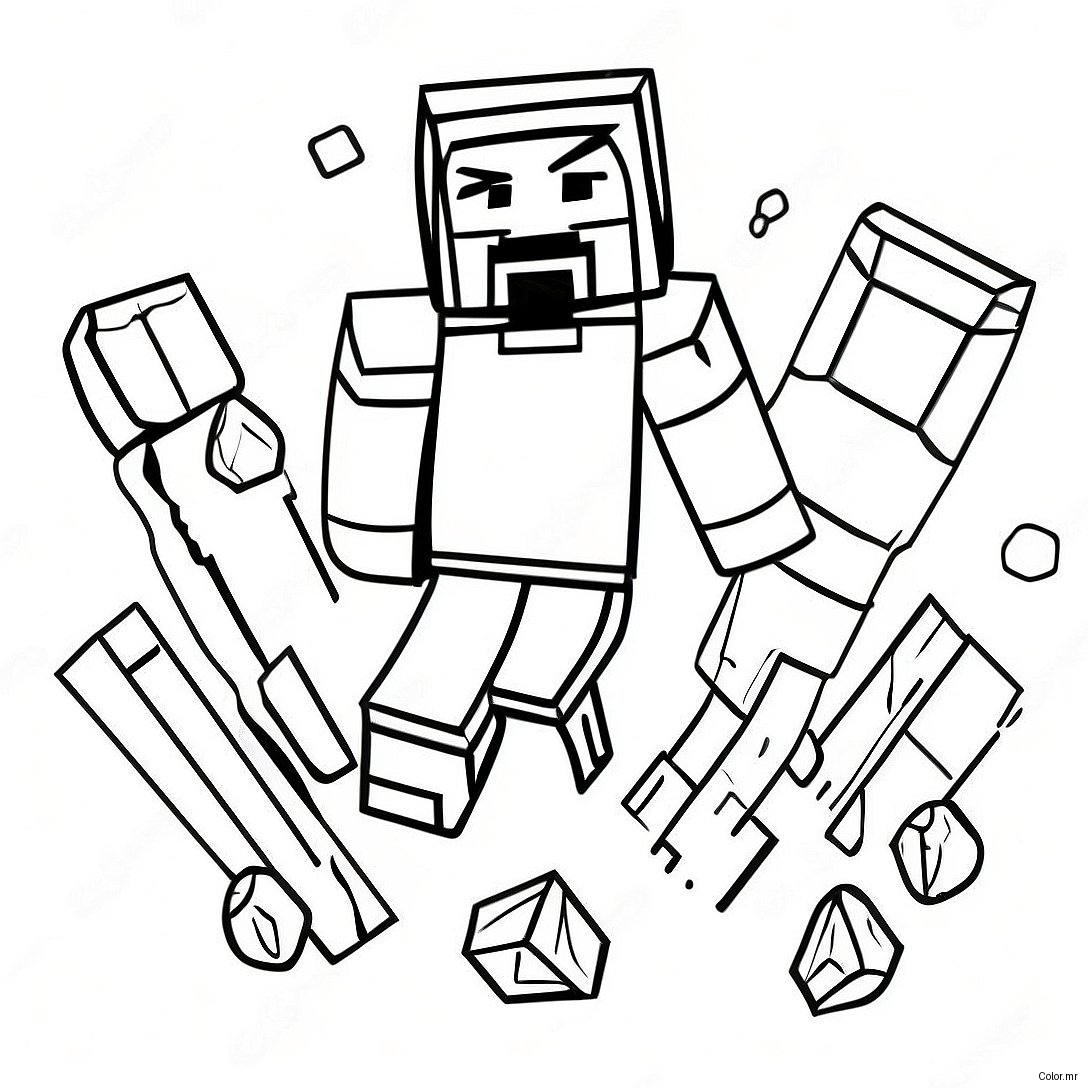 Minecraft Steve With Diamond Armor In Action Coloring Page 36675 30557