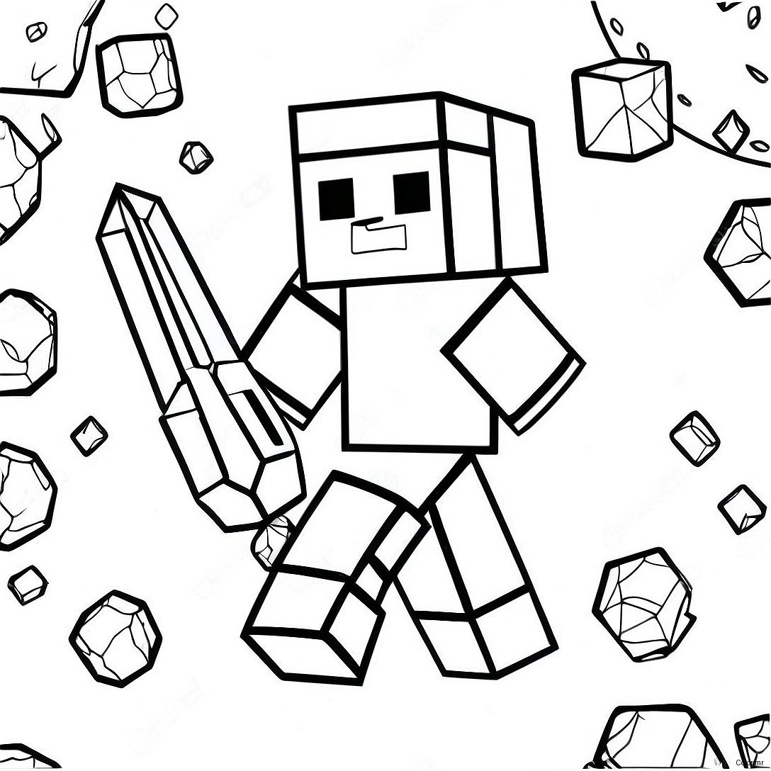 Minecraft Steve With Diamond Armor In Action Coloring Page 36675 30559