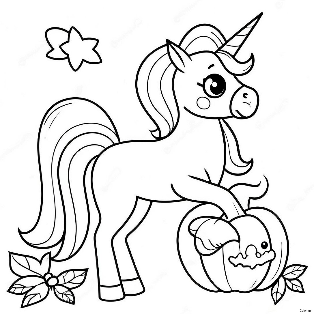 Sparkly Halloween Unicorn With Pumpkin Coloring Page 17475 14673