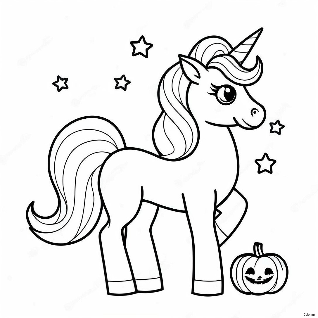 Sparkly Halloween Unicorn With Pumpkin Coloring Page 17475 14674
