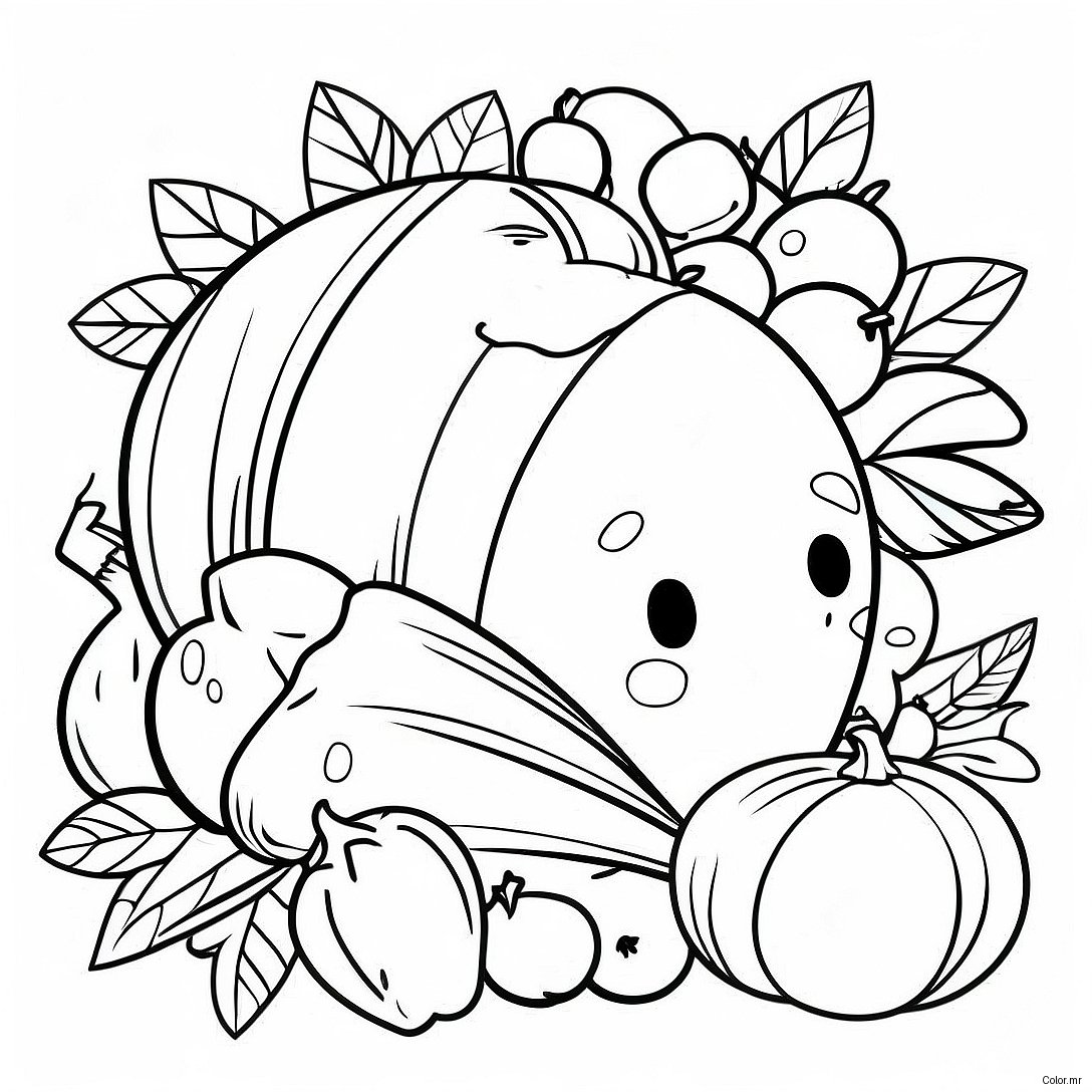 Thanksgiving Cornucopia With Fruits Coloring Page 9297 7594