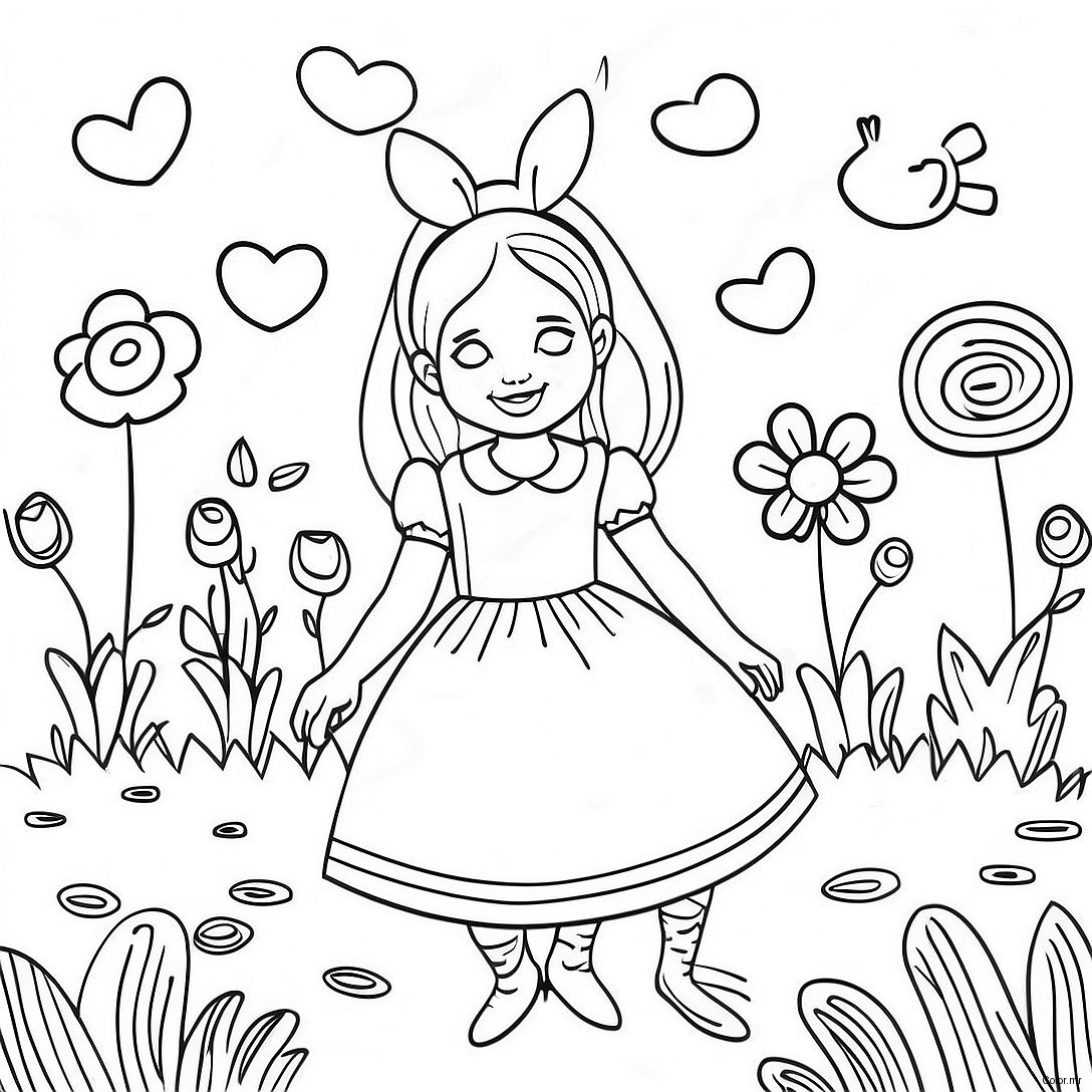 Whimsical Alice In Wonderland Flower Garden Coloring Page 44793 37238