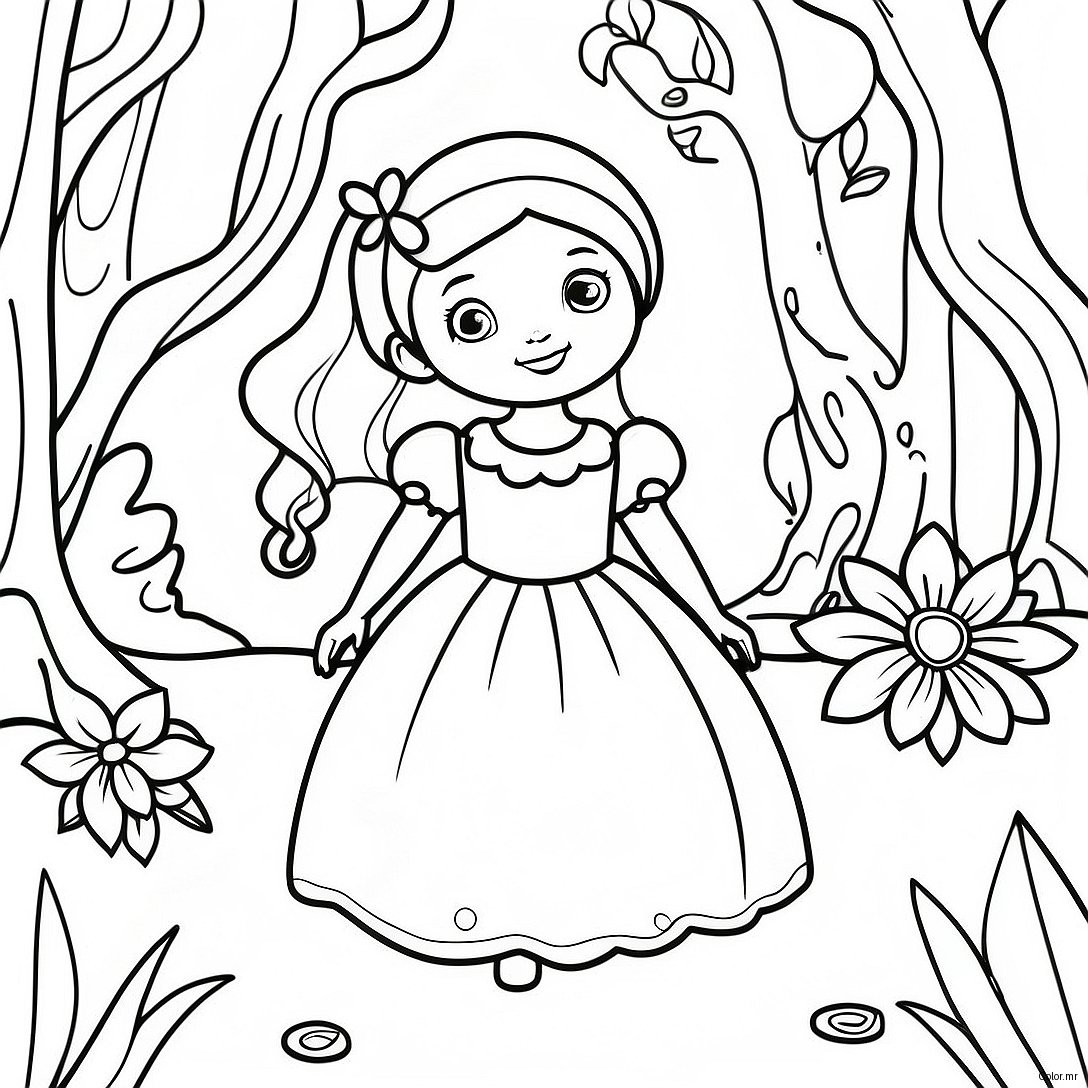 Whimsical Fantasy Girl In Enchanted Forest Coloring Page 29187 26365
