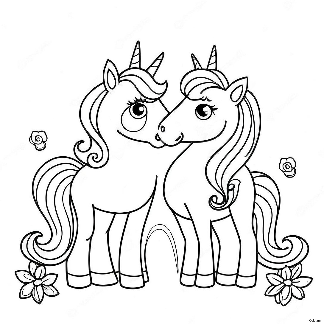 Whimsical Moody Unicorn Twins Coloring Page 43093 35873