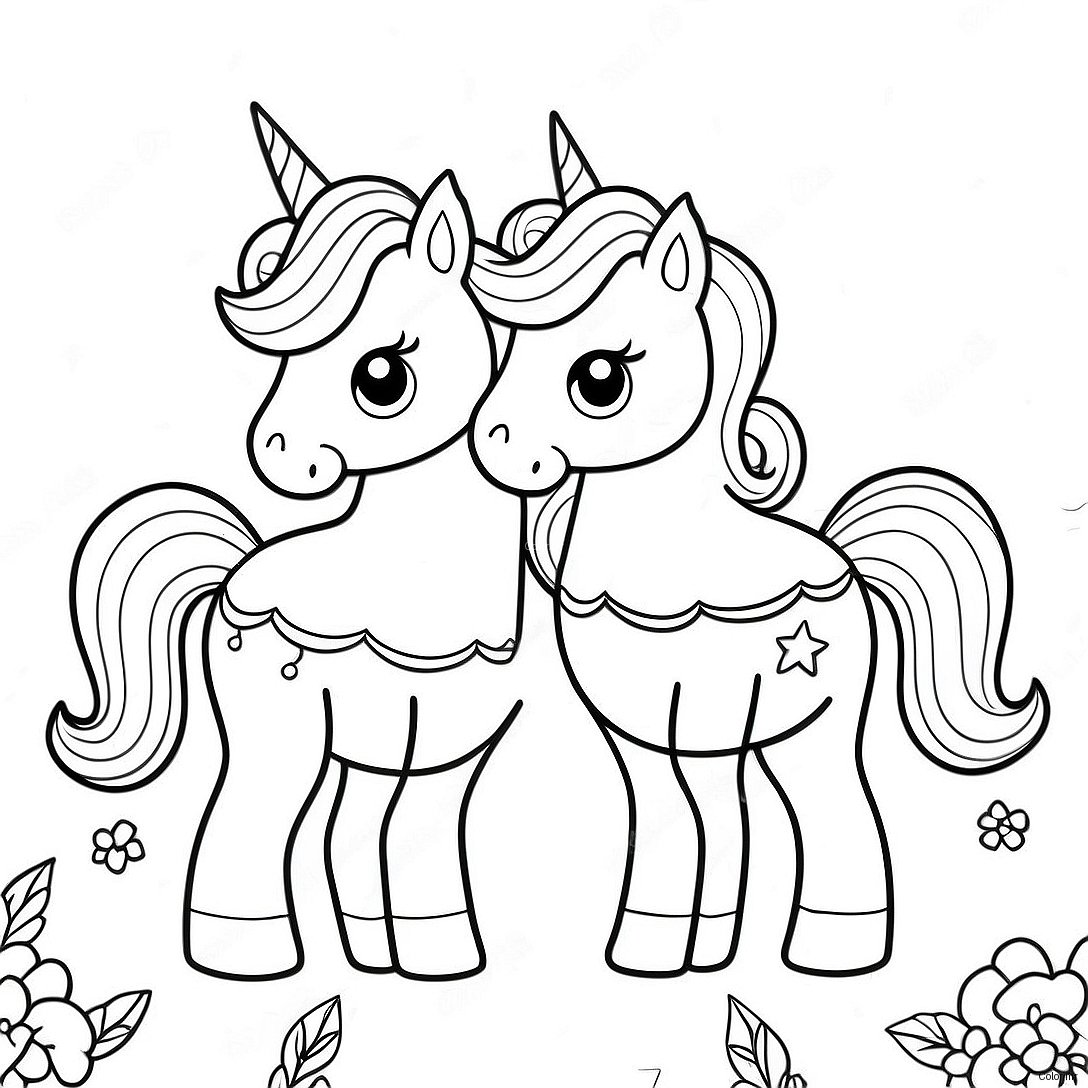 Whimsical Moody Unicorn Twins Coloring Page 43093 35874
