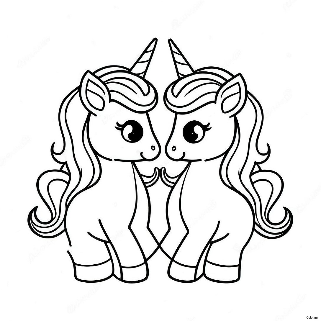 Whimsical Moody Unicorn Twins Coloring Page 43093 35876