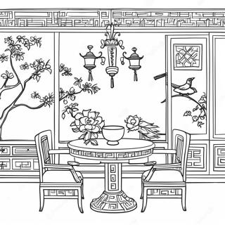 Elegant Chinoiserie Scene Fargeleggingsark 23434-21485