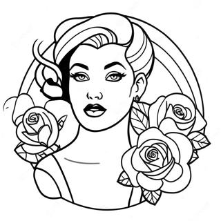 Tattoo Pin Up Jente Med Roser Fargeleggingsark 28586-25882