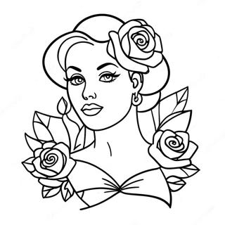 Tattoo Pin Up Jente Med Roser Fargeleggingsark 28586-25883