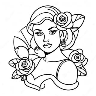 Tattoo Pin Up Jente Med Roser Fargeleggingsark 28586-25884