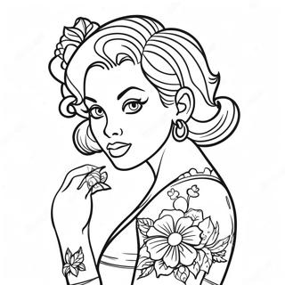 Vintage Tattoo Pin Up Fargeleggingsark 28587-25885