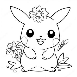 Sot Pikachu Med Blomster Fargeleggingsark 28697-25975