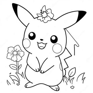 Sot Pikachu Med Blomster Fargeleggingsark 28697-25976