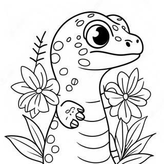 Sot Leopard Gecko Med Blomster Fargeleggingsark 29608-26695