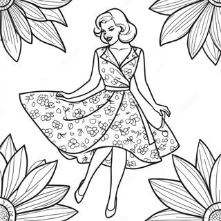 Retro Pin Up Jente I Blomsterkjole Fargeleggingsark 31910-16425