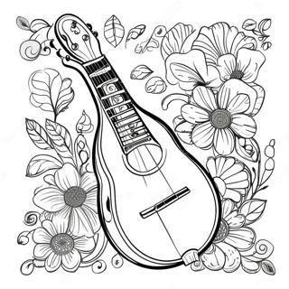 Vintage Mandolin Med Blomsterdesign Fargeleggingsark 33472-17655