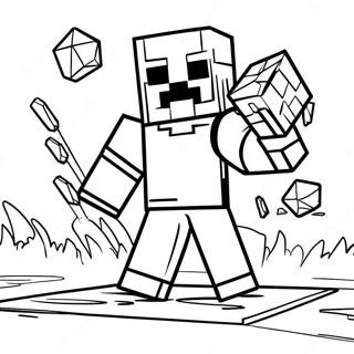 Minecraft Steve Med Diamant Rustning I Aksjon Fargeleggingsark 36675-30558