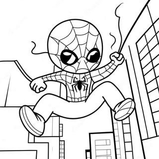 Chibi Spiderman Svinger Gjennom Byen Fargeleggingsark 37997-31607